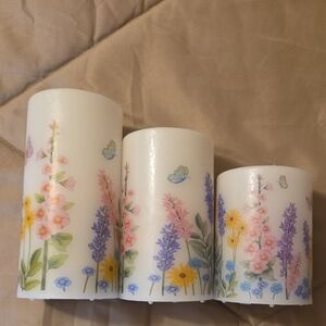 Floral LED Candles Set - Cream